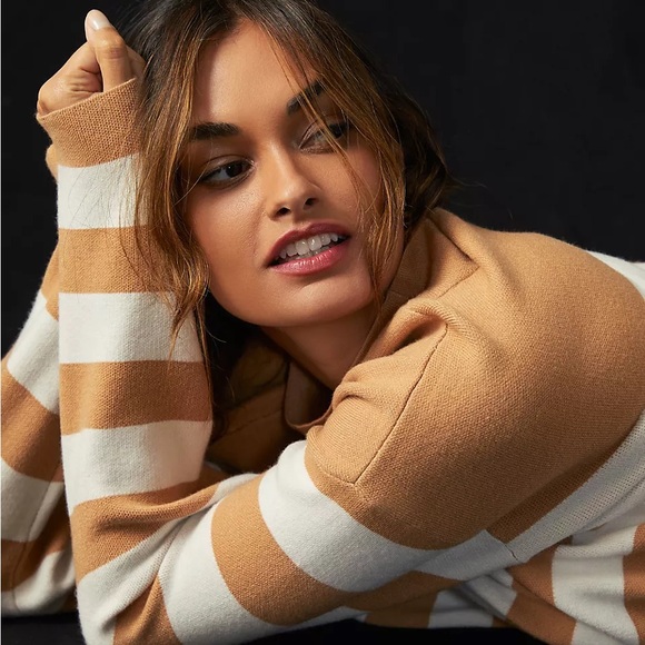 ANTHROPOLOGIE XL MAEVE The Carys Mock Neck Sweater in Neutral Motif Stripe - Picture 10 of 12